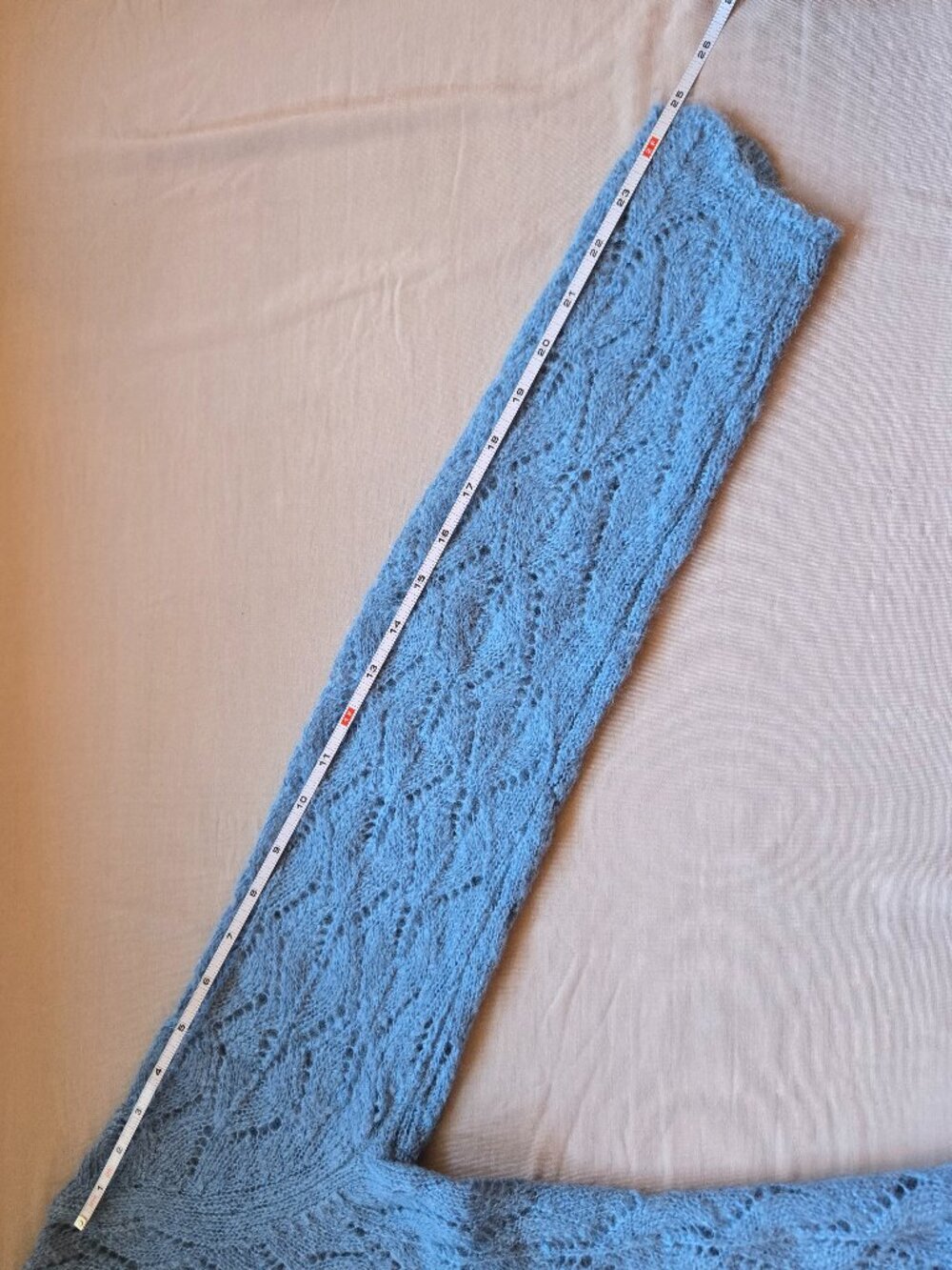 LOFT Dusty Blue Open Lace Knit Mohair Cardigan w Ribbed Shawl Style Collar M - Picture 10 of 16